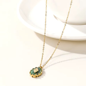 YACHAN Stainless Steel Chains Necklace for Women Turquoise Natural Stone Pendant 18K Gold Plated Necklaces Trendy Jewelry Gift