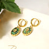 18K Gold Plated Natural Stone Stainless Steel Drop Earrings for Women Green African Turquoise Charm Vintage Jewelry