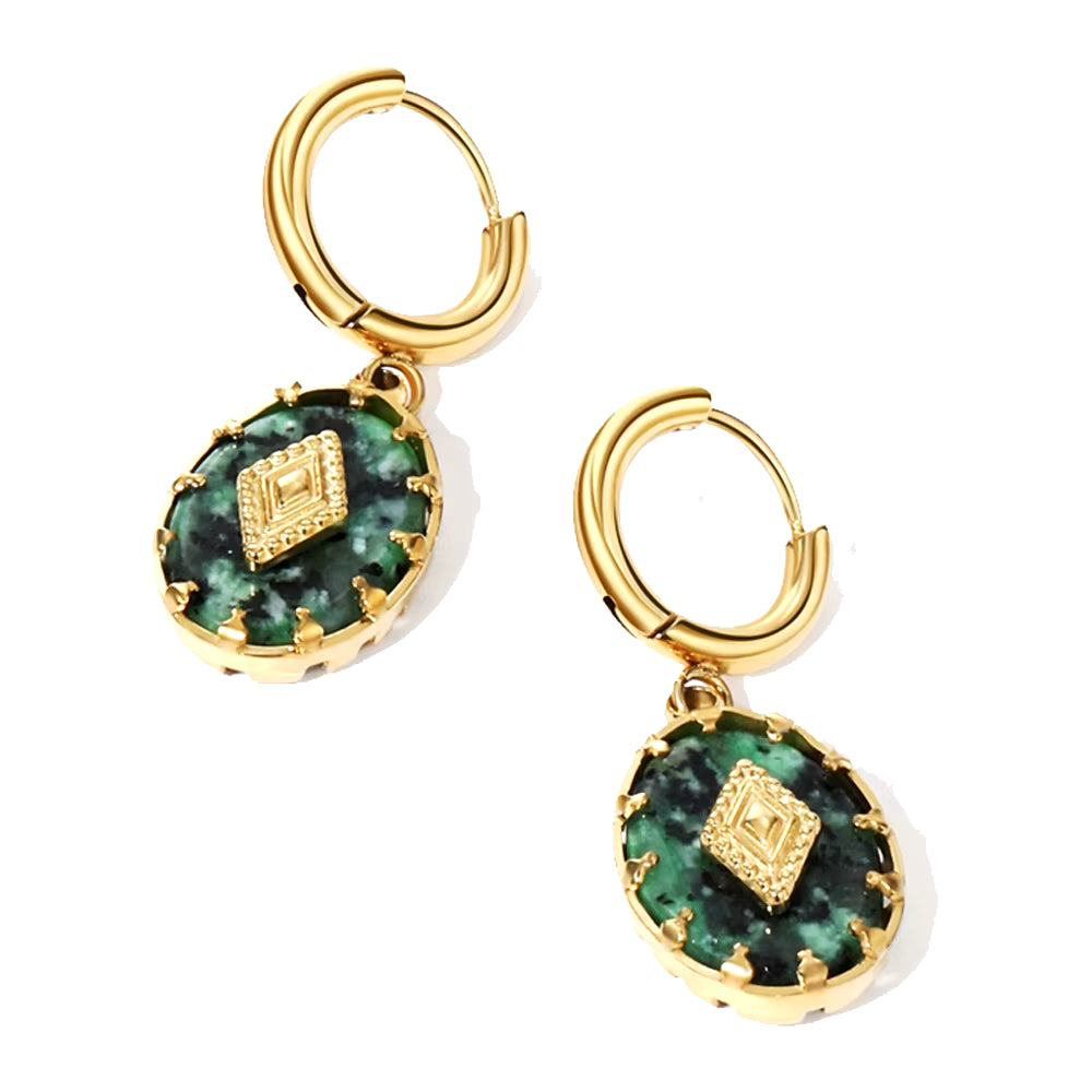 18K Gold Plated Natural Stone Stainless Steel Drop Earrings for Women Green African Turquoise Charm Vintage Jewelry